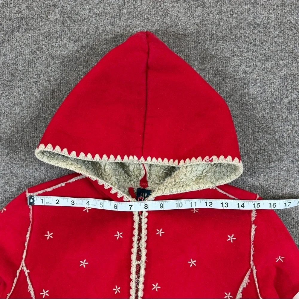 VTG Gap Kids Girl’s XL Red Faux Suede Shearling Nordic Embroidered Hooded Jacket